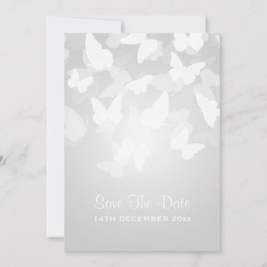 結婚式の日付を保存するとらえどころのない蝶の白 セーブザデート (正面)