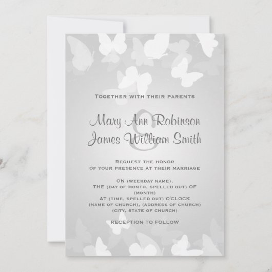 結婚式の日付を保存するとらえどころのない蝶の白 セーブザデート (裏面)