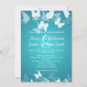 結婚式の日付を保存するとらえどころのない蝶ブルー セーブザデート (裏面)