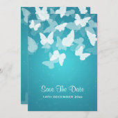 結婚式の日付を保存するとらえどころのない蝶ブルー セーブザデート (正面/裏面)
