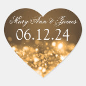 結婚式の日付を保存するライきらめくト金ゴールド ハートシール (正面)