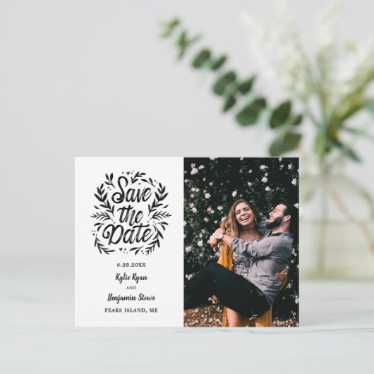 結婚式の日付を保存する写真書道植物学 ポストカード (スタンド正面)