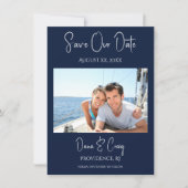 結婚式の日付を保存する写真航海の海軍 招待状 (正面)