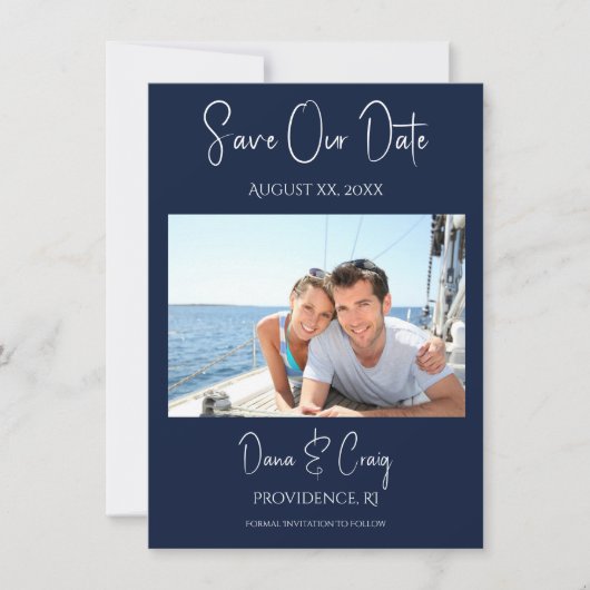 結婚式の日付を保存する写真航海の海軍 招待状 (正面)