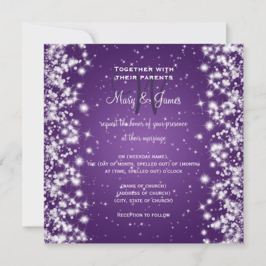 結婚式の日付を保存する冬の輝く紫 セーブザデート (裏面)