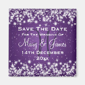 結婚式の日付を保存する冬の輝く紫 マグネット (正面)