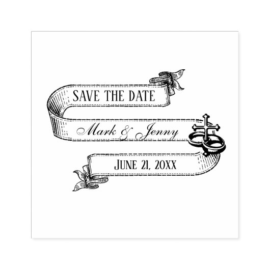 結婚式の日付を保存する宗教十字架 ラバースタンプ (インプリント)