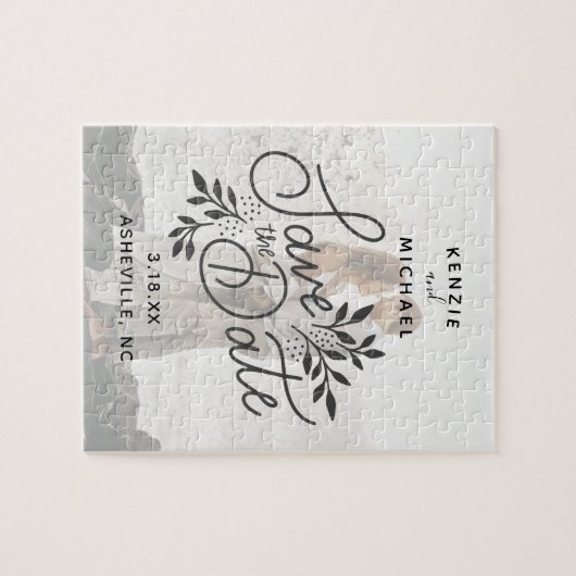 結婚式の日付を保存する書道かわいらし植物学 ジグソーパズル (横)