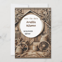 結婚式の日付を保存する木製の彫刻のデザイン招待 招待状