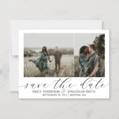 結婚式の日付を保存する磁石2つの写真ブラック マグネット招待状 (正面)