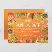 結婚式の日付を保存する秋のメープル葉カボチャンス 案内ポストカード (正面/裏面)