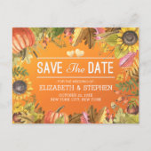 結婚式の日付を保存する秋のメープル葉カボチャンス 案内ポストカード (正面)