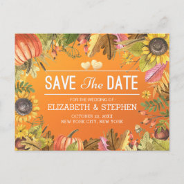 結婚式の日付を保存する秋のメープル葉カボチャンス 案内ポストカード