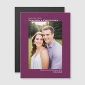 結婚式の日付を保存する縦型フォトカシス紫 マグネット招待状 (正面/裏面)