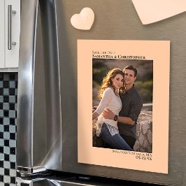 結婚式の日付を保存する縦型フォトコーラルピーチ マグネット招待状