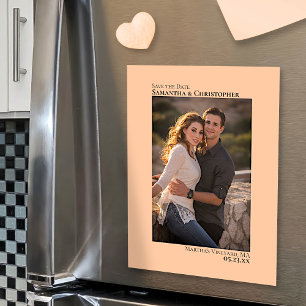 結婚式の日付を保存する縦型フォトコーラルピーチ マグネット招待状