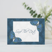 結婚式の日付を保存する蝶ブロケーブルー セーブザデート (スタンド正面)