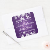 結婚式の日付を保存する隠れた蝶の紫 スクエアシール (封筒)