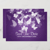結婚式の日付を保存する隠れた蝶の紫 セーブザデート (正面/裏面)