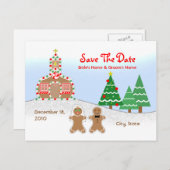 結婚式の日付を保存する – ジンジャーブレッド教会のシーン 案内ポストカード (正面/裏面)