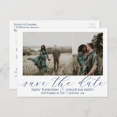 結婚式の日付を保存はがき2枚の写真ネイビー ポストカード (正面/裏面)