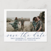 結婚式の日付を保存はがき2枚の写真ネイビー ポストカード (正面)