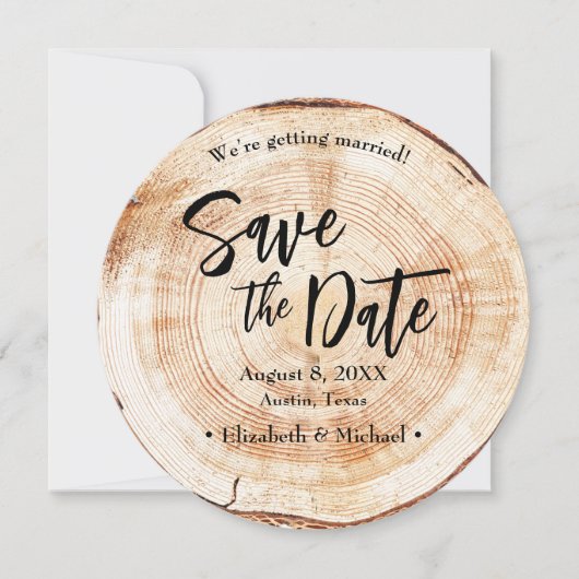 結婚式の日付を保存ウッドディスクスライスツリー写真 招待状 (正面)