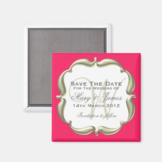 結婚式の日付を保存エレガント金ゴールドホットピンク マグネット (正面/裏面)