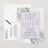 結婚式の日付を保存カレンダーeucalyptus紫 案内ポストカード (正面/裏面)