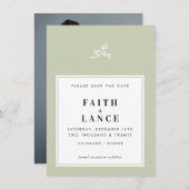 結婚式の日付を保存シンプルかわいいtwigセージ緑 招待状 (正面/裏面)