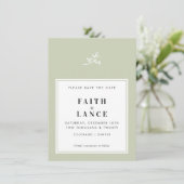 結婚式の日付を保存シンプルかわいいtwigセージ緑 招待状 (スタンド正面)