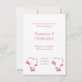 結婚式の日付を保存ピンクのハートと蝶 セーブザデート (裏面)