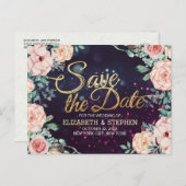 結婚式の日付を保存モダンフローラ紫の輝き 案内ポストカード (正面/裏面)