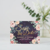 結婚式の日付を保存モダンフローラ紫の輝き 案内ポストカード (スタンド正面)