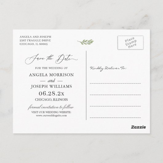 結婚式の日付を保存ユーカリひまわり花 ポストカード (裏面)