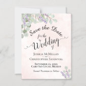 結婚式の日付を保存ユーカリ&ラベンダーピンク マグネット招待状 (正面)