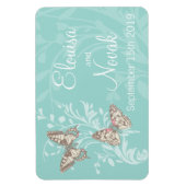 結婚式の日付を保存蝶ティール（緑がかった色）磁石 マグネット (縦)