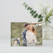 結婚式の日付を保存2写真白い書道 ポストカード (スタンド正面)