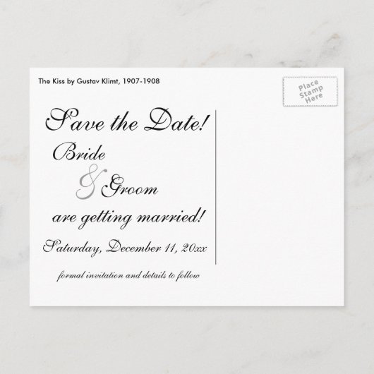 結婚式の日付を保存！ザキスバイグスタフクリムト 案内ポストカード (裏面)