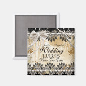 結婚式の日付を保存 ブラック クリーム ベージュ マグネット (正面/裏面)
