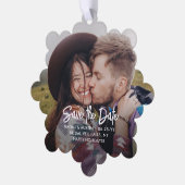 結婚式の日付を保存QRコード&2写真クリスマス オーナメントカード (左)