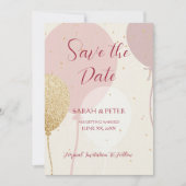 結婚式の日付発表ピンクの金ゴールドを保存 セーブザデート (正面)