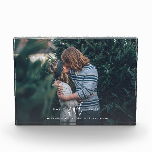 結婚式の日付 おしゃれな文字のカスタム写真ブロック フォトブロック (正面)