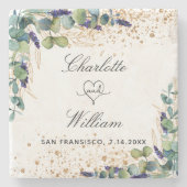 結婚式の日付eucalyptus金ゴールド名を保存 ストーンコースター (正面)