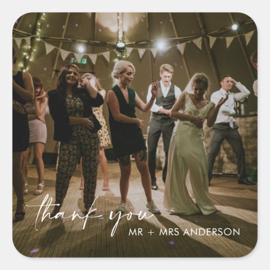 結婚式の日写真ありがとうステッカー スクエアシール (正面)