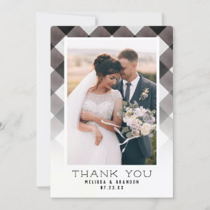 結婚式の日写真と農家のチェックプレイド サンキューカード