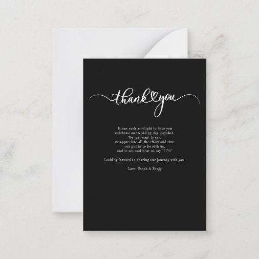 結婚式の日写真手書きスクリプトありがとう ノートカード (裏面)
