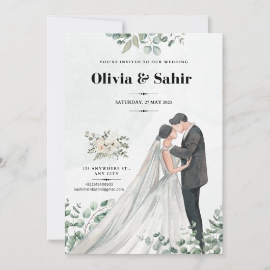 結婚式の日時をお知らせする招待カード（編集可能） 招待状 (正面)