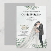 結婚式の日時をお知らせする招待カード（編集可能） 招待状 (正面/裏面)