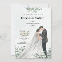 結婚式の日時をお知らせする招待カード(編集可能)
